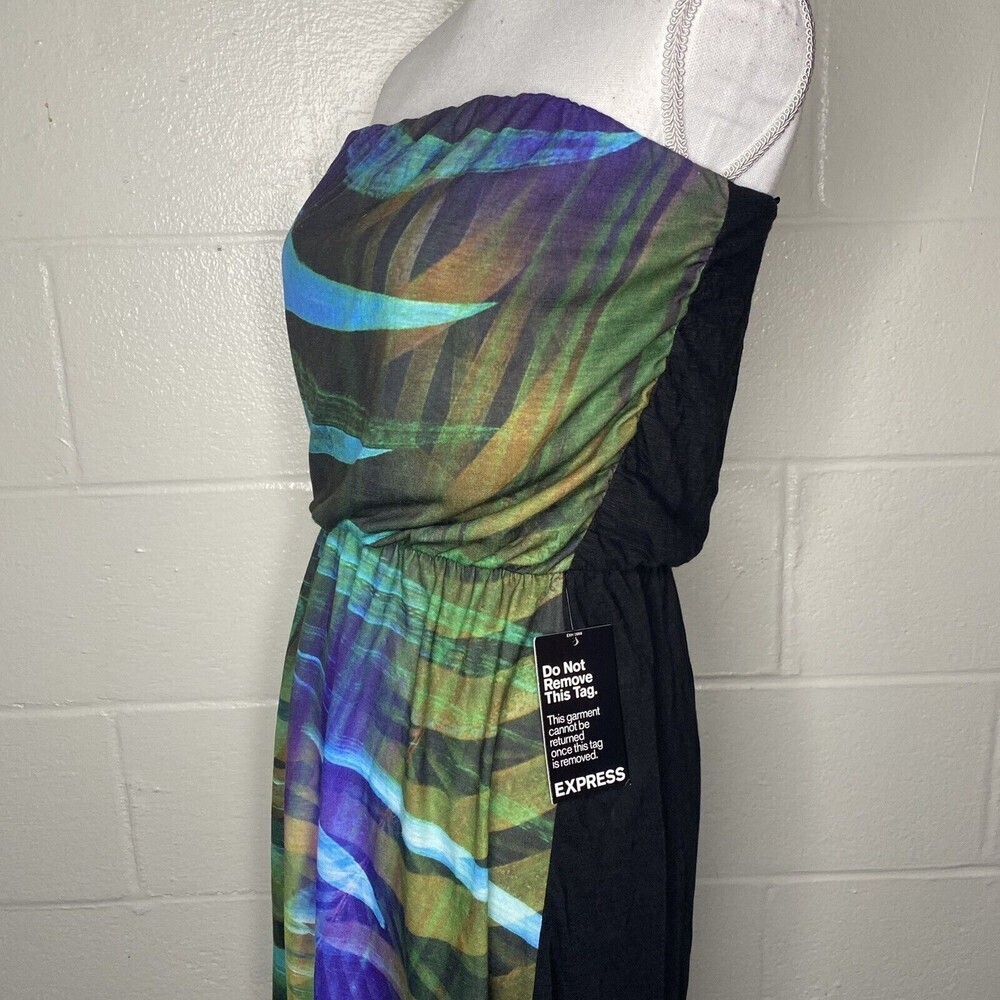 Express Hi Low Strapless Dress Multi Color SZ S Black Green Stretch New - Picture 4 of 14